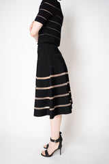 Balmain Viscose Knit Mesh Striped Flare Skirt in Black Vancouver. Shop Online or in Store.