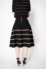 Balmain Viscose Knit Mesh Striped Flare Skirt in Black Vancouver. Shop Online or in Store.