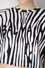 Balmain Zebra Branded Cropped T-Shirt in Black and White Vancouver. Shop Online or in Store.