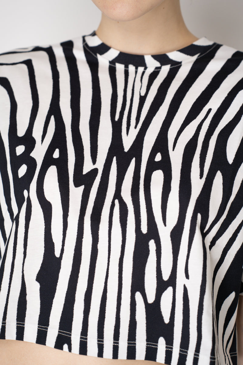 Balmain Zebra Branded Cropped T-Shirt in Black and White Vancouver. Shop Online or in Store.
