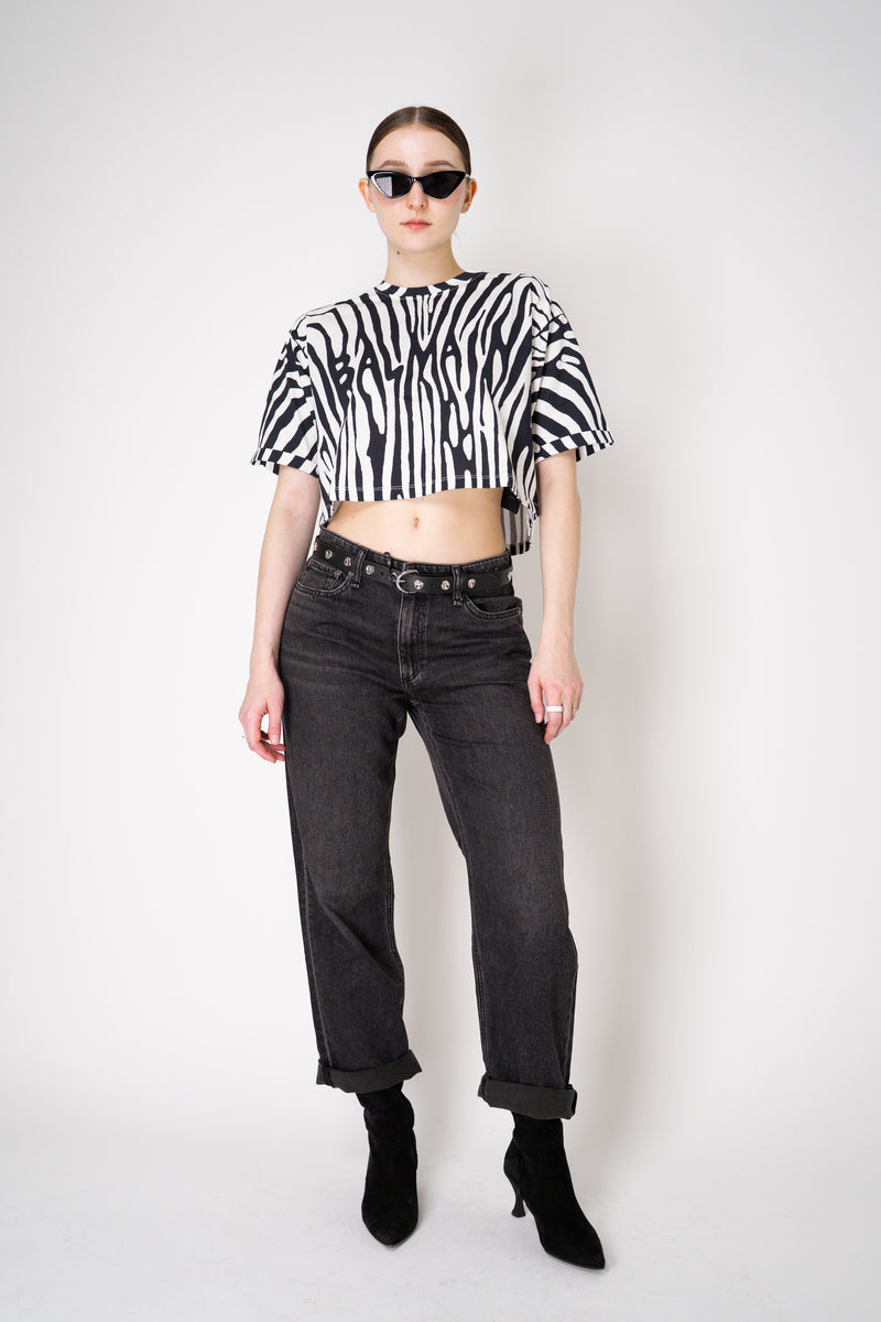 Balmain Zebra Branded Cropped T-Shirt in Black and White Vancouver. Shop Online or in Store.