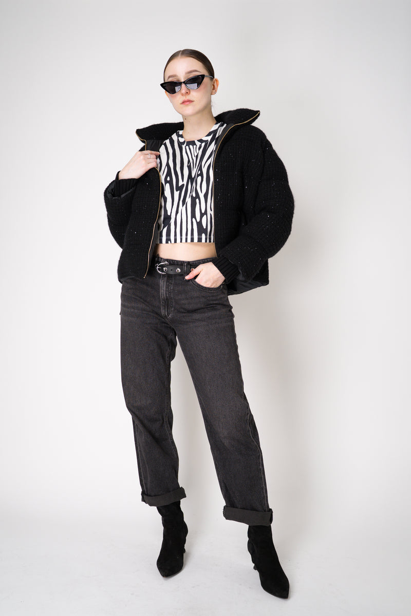 Balmain Zebra Branded Cropped T-Shirt in Black and White Vancouver. Shop Online or in Store.