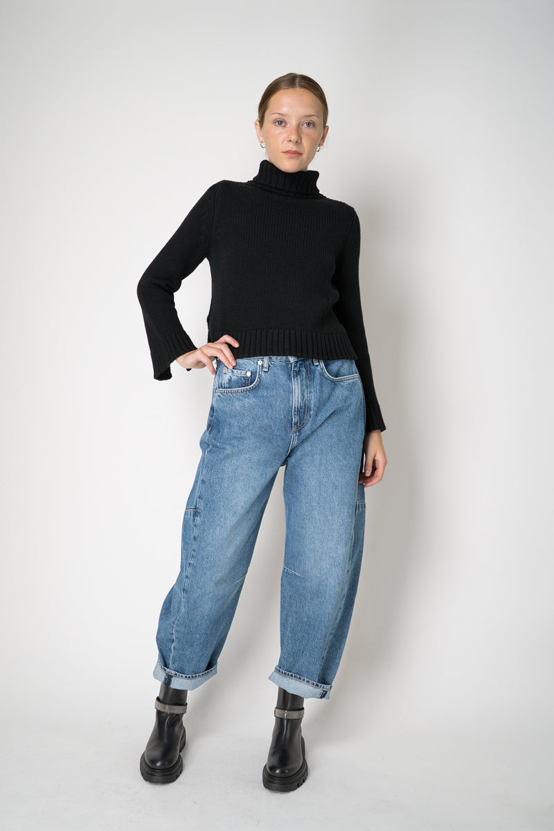 Base Milano Merino Wool Knit Cropped Turtleneck Pullover in Black Vancouver. Shop Online or in Store. 