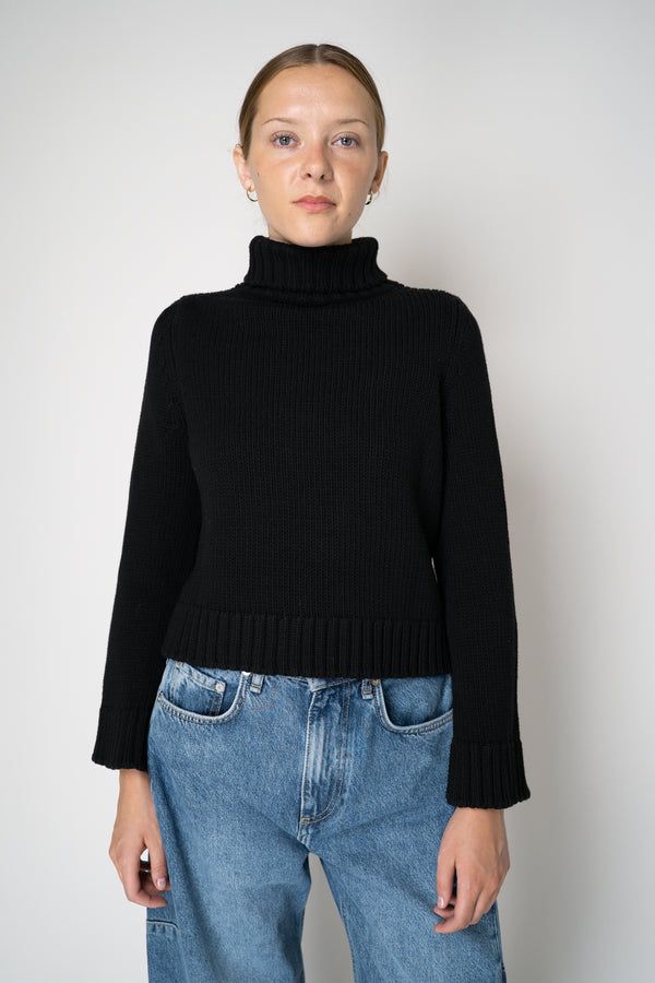 Base Milano Merino Wool Knit Cropped Turtleneck Pullover in Black Vancouver. Shop Online or in Store. 