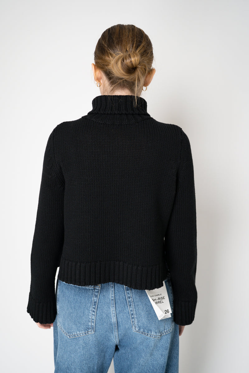Base Milano Merino Wool Knit Cropped Turtleneck Pullover in Black Vancouver. Shop Online or in Store. 
