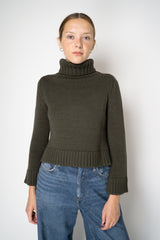 Base Milano Merino Wool Knit Cropped Turtleneck Pullover in Olive Vancouver. Shop Online or in Store. 
