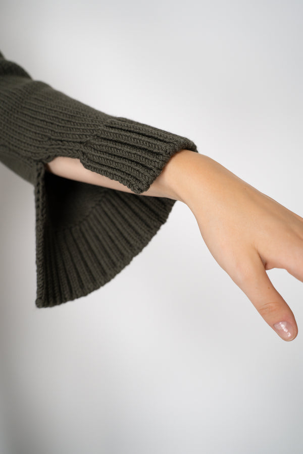 Base Milano Merino Wool Knit Cropped Turtleneck Pullover in Olive Vancouver. Shop Online or in Store. 