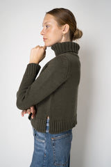 Base Milano Merino Wool Knit Cropped Turtleneck Pullover in Olive Vancouver. Shop Online or in Store. 