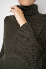 Base Milano Merino Wool Knit Cropped Turtleneck Pullover in Olive Vancouver. Shop Online or in Store. 