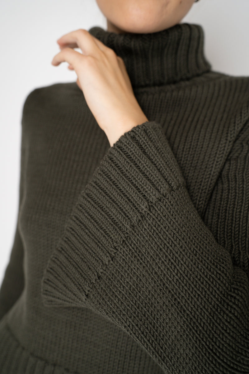 Base Milano Merino Wool Knit Cropped Turtleneck Pullover in Olive Vancouver. Shop Online or in Store. 