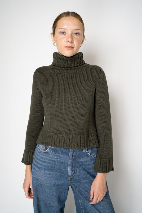 Base Milano Merino Wool Knit Cropped Turtleneck Pullover in Olive Vancouver. Shop Online or in Store. 