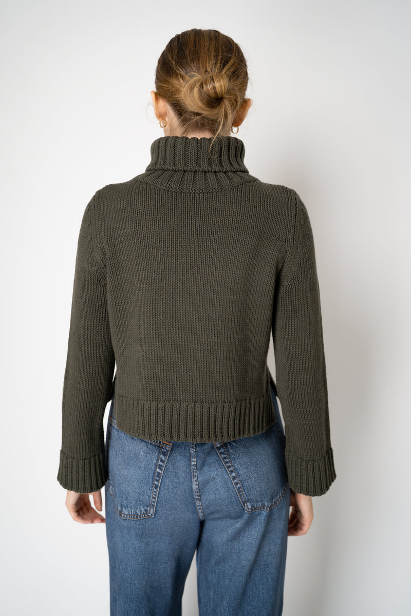 Base Milano Merino Wool Knit Cropped Turtleneck Pullover in Olive Vancouver. Shop Online or in Store. 