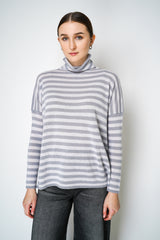 Base Milano Merino Wool Knitted Stripe Turtleneck Sweater in Grey and White Vancouver. Shop Online or in Store.