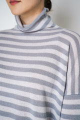 Base Milano Merino Wool Knitted Stripe Turtleneck Sweater in Grey and White Vancouver. Shop Online or in Store.