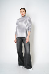 Base Milano Merino Wool Knitted Stripe Turtleneck Sweater in Grey and White Vancouver. Shop Online or in Store.