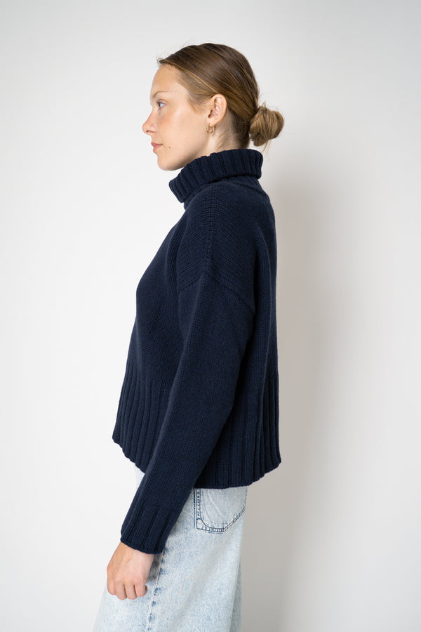 Base Milano Wool Cashmere Relaxed Cropped Knit Turtleneck Pullover in Navy Vancouver. Shop Online or in Store. 