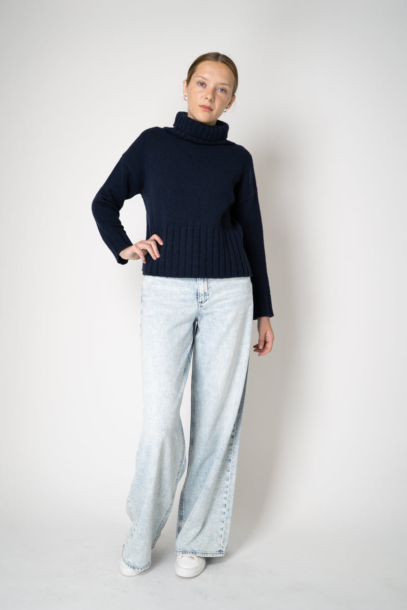 Base Milano Wool Cashmere Relaxed Cropped Knit Turtleneck Pullover in Navy Vancouver. Shop Online or in Store. 