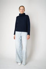 Base Milano Wool Cashmere Relaxed Cropped Knit Turtleneck Pullover in Navy Vancouver. Shop Online or in Store. 