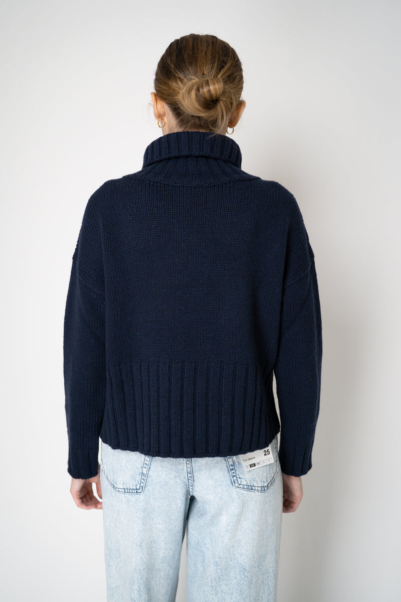 Base Milano Wool Cashmere Relaxed Cropped Knit Turtleneck Pullover in Navy Vancouver. Shop Online or in Store. 