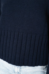 Base Milano Wool Cashmere Relaxed Cropped Knit Turtleneck Pullover in Navy Vancouver. Shop Online or in Store. 