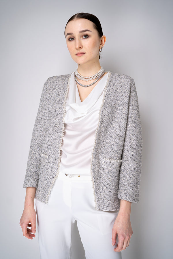 D. Exterior Bouclé Knit Sequin Cardigan with Pearl Details in Grey Vancouver. Shop Online or in Store.
