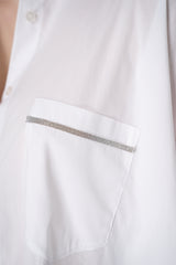 D. Exterior Cotton Poplin A-line Oversized Button-Up with Filo Diamante Emebellished Pocket in White Vancouver. Shop Online or in Store.