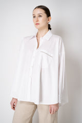 D. Exterior Cotton Poplin A-line Oversized Button-Up with Filo Diamante Emebellished Pocket in White Vancouver. Shop Online or in Store.