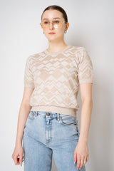 D. Exterior Cotton Viscose Short Sleeve Knit Chevron Top in Cream Melange Vancouver. Shop Online or in Store.