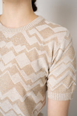D. Exterior Cotton Viscose Short Sleeve Knit Chevron Top in Cream Melange Vancouver. Shop Online or in Store.