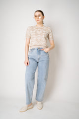 D. Exterior Cotton Viscose Short Sleeve Knit Chevron Top in Cream Melange Vancouver. Shop Online or in Store.