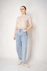 D. Exterior Cotton Viscose Short Sleeve Knit Chevron Top in Cream Melange Vancouver. Shop Online or in Store.