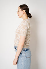 D. Exterior Cotton Viscose Short Sleeve Knit Chevron Top in Cream Melange Vancouver. Shop Online or in Store.