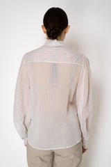 D. Exterior Cotton Voile Pinstripe Blouse with Balloon Sleeves in White Vancouver. Shop Online or in Store.
