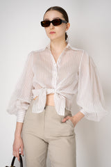 D. Exterior Cotton Voile Pinstripe Blouse with Balloon Sleeves in White Vancouver. Shop Online or in Store.