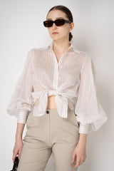 D. Exterior Cotton Voile Pinstripe Blouse with Balloon Sleeves in White Vancouver. Shop Online or in Store.