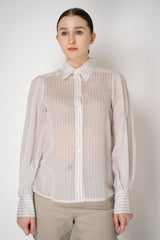 D. Exterior Cotton Voile Pinstripe Blouse with Balloon Sleeves in White Vancouver. Shop Online or in Store.