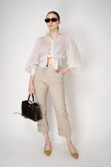 D. Exterior Cotton Voile Pinstripe Blouse with Balloon Sleeves in White Vancouver. Shop Online or in Store.