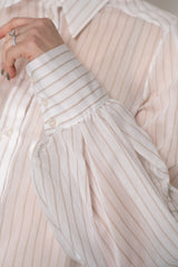 D. Exterior Cotton Voile Pinstripe Blouse with Balloon Sleeves in White Vancouver. Shop Online or in Store.