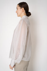 D. Exterior Cotton Voile Pinstripe Blouse with Balloon Sleeves in White Vancouver. Shop Online or in Store.