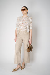 D. Exterior Cropped Wide Leg Linen Trousers with Beaded Cuffs in Blush Beige Vancouver. Shop Online or in Store.