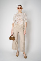 D. Exterior Cropped Wide Leg Linen Trousers with Beaded Cuffs in Blush Beige Vancouver. Shop Online or in Store.