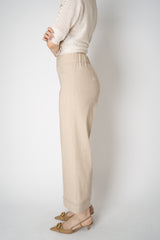 D. Exterior Cropped Wide Leg Linen Trousers with Beaded Cuffs in Blush Beige Vancouver. Shop Online or in Store.