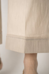 D. Exterior Cropped Wide Leg Linen Trousers with Beaded Cuffs in Blush Beige Vancouver. Shop Online or in Store.