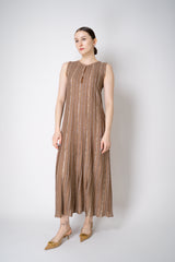 D. Exterior Fluid Drape Sparkle Stripe Sleeveless Dress in Brown and Gold Vancouver. Shop Online or in Store.