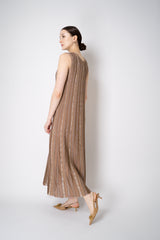 D. Exterior Fluid Drape Sparkle Stripe Sleeveless Dress in Brown and Gold Vancouver. Shop Online or in Store.