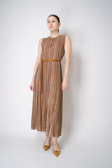 D. Exterior Fluid Drape Sparkle Stripe Sleeveless Dress in Brown and Gold Vancouver. Shop Online or in Store.