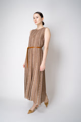 D. Exterior Fluid Drape Sparkle Stripe Sleeveless Dress in Brown and Gold Vancouver. Shop Online or in Store.