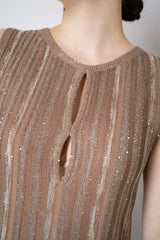 D. Exterior Fluid Drape Sparkle Stripe Sleeveless Dress in Brown and Gold Vancouver. Shop Online or in Store.