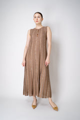 D. Exterior Fluid Drape Sparkle Stripe Sleeveless Dress in Brown and Gold Vancouver. Shop Online or in Store.