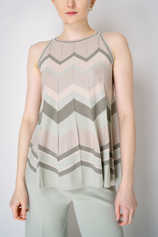 D. Exterior Knit A-Line Top in Green and Cream Chevron Pattern Vancouver. Shop Online or in Store
